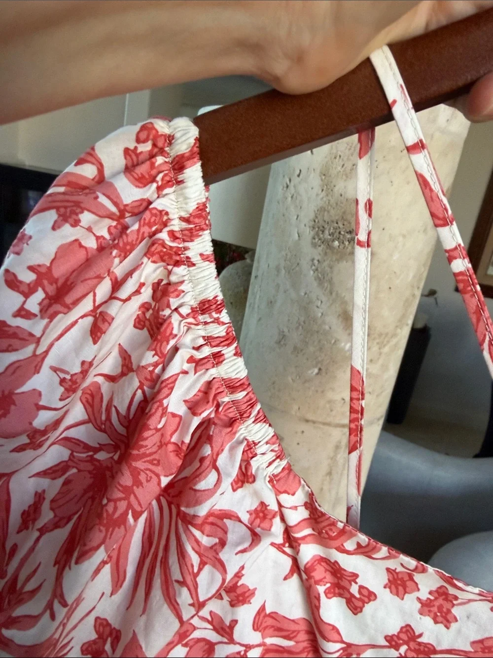 Aqua Coral and Creme White Floral Cotton Maxi Dress with Puff Sleeves Sz Small